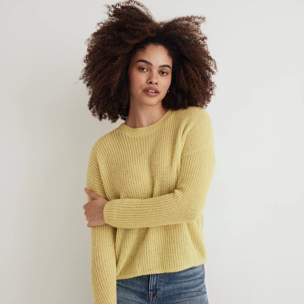 Madewell Ribbed Crewneck Sweater in Heather Citron Size Large